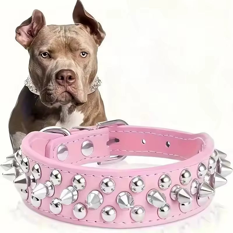 Adjustable PU Leather Pet Dog Collar Punk Rivet Dog Collar Spike Dog Neck Strap Suitable for Small Dogs and Cats