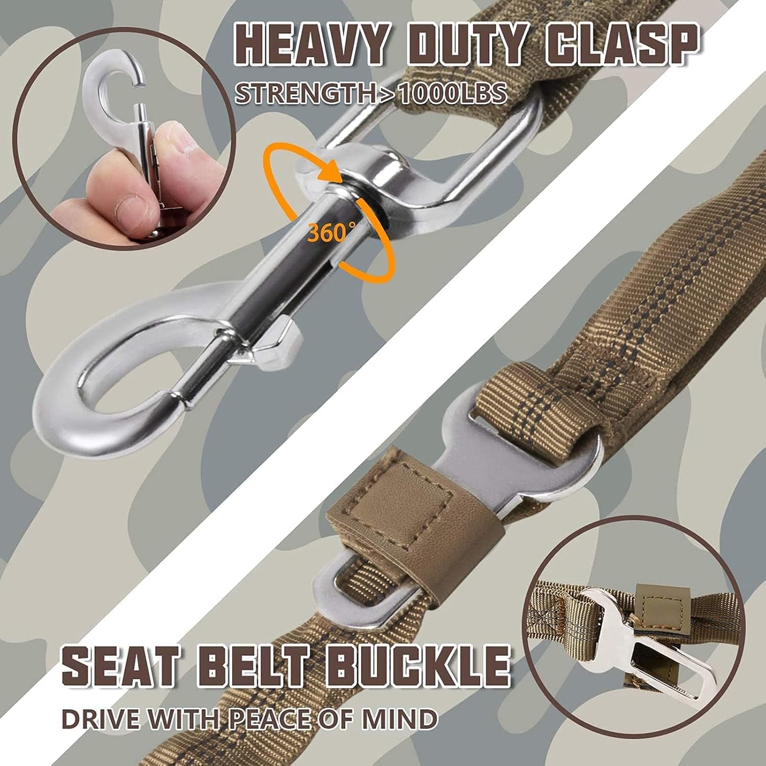 Heavy Duty Bungee Dog Leash for Medium Large Breed Dogs, No Pull Leashes for Shock Absorption with Car Seat Belt, 2 Padded Handles 4.5FT 6FT Training Dog Leash