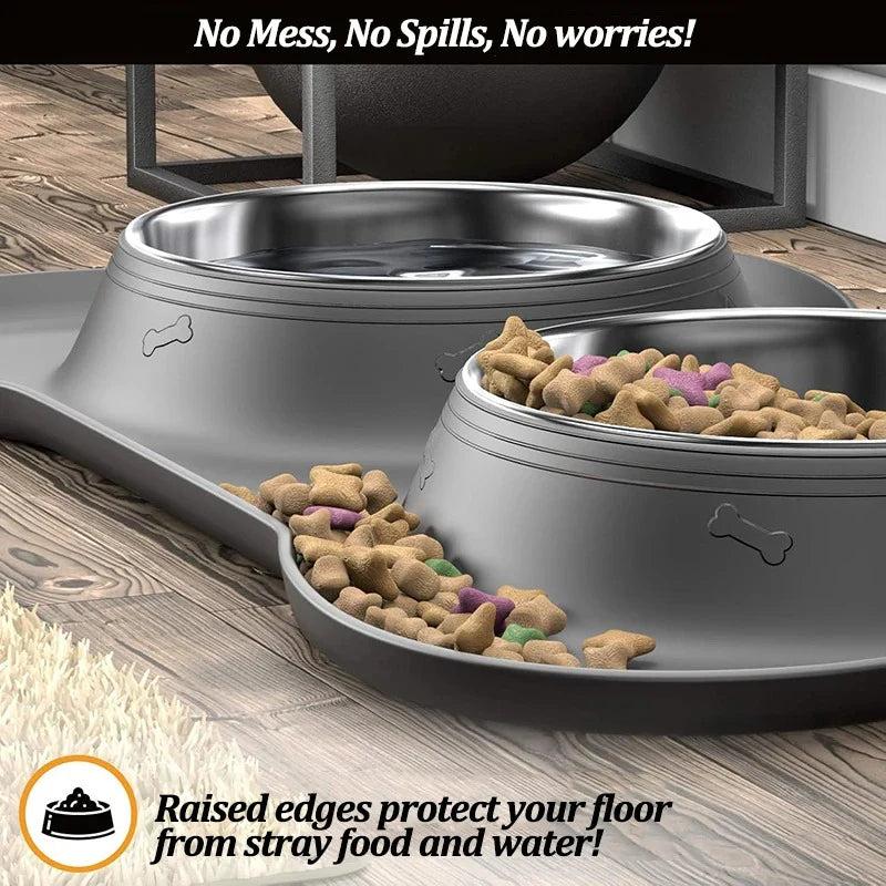Stainless Steel Pet Dog Feeder Silicone Anti-Spill Cats Dog Double Bowl Pet Feeding Drinking Water Bowls Dog Food Dispenser