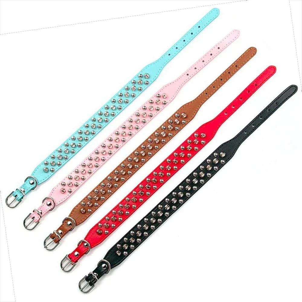 Adjustable Leather Pet Dog Collar Neck Strap Supplies PU Leather Punk Rivet Spiked Dog Collar Pet Collars for Small Dog Cat