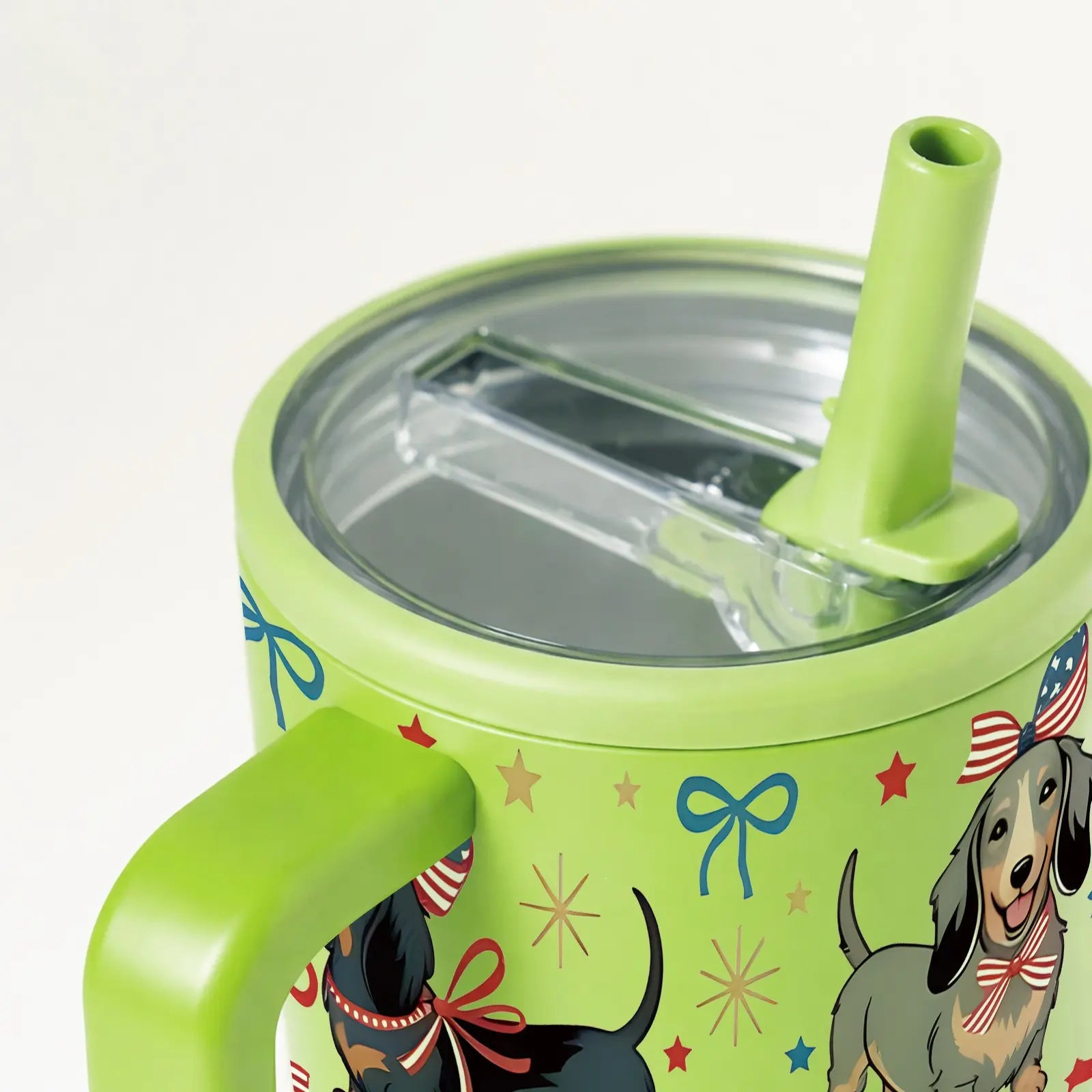 1Pc 40Oz Cute Dachshund Tumbler, Patriotic Dog Print Insulated Travel Mug with Handle, Stainless Steel Vacuum Cup for Coffee, Water and Iced Drinks, USA Style Summer Drinkware Gift for Women, Men, Dog Moms and Dog Lovers
