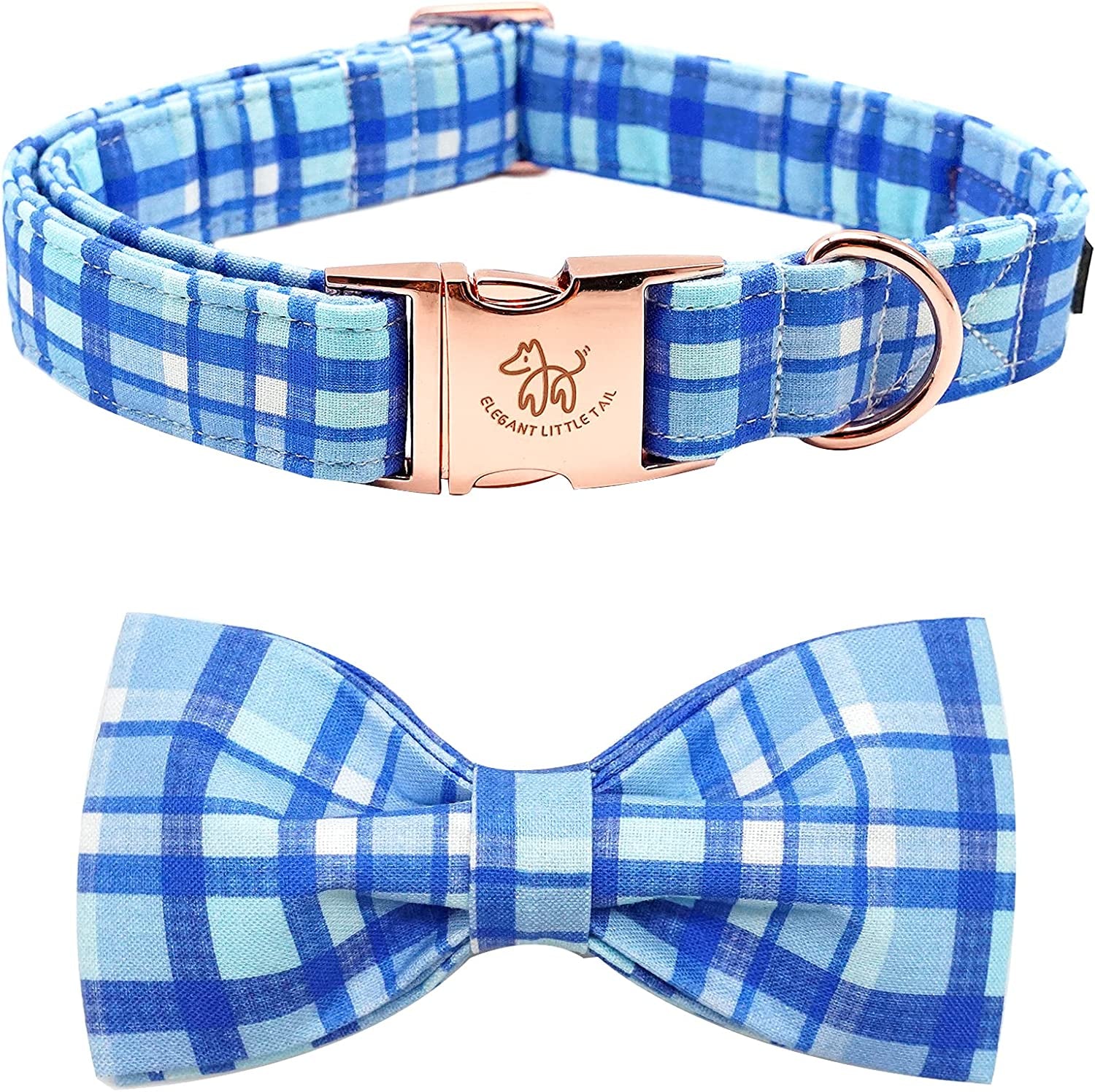 Dog Collar with Bow - Blue Plaid Boy Dog Collar Cute Bowtie Pet Collar Adjustable Dog Collar for X-Small Puppy and Cat