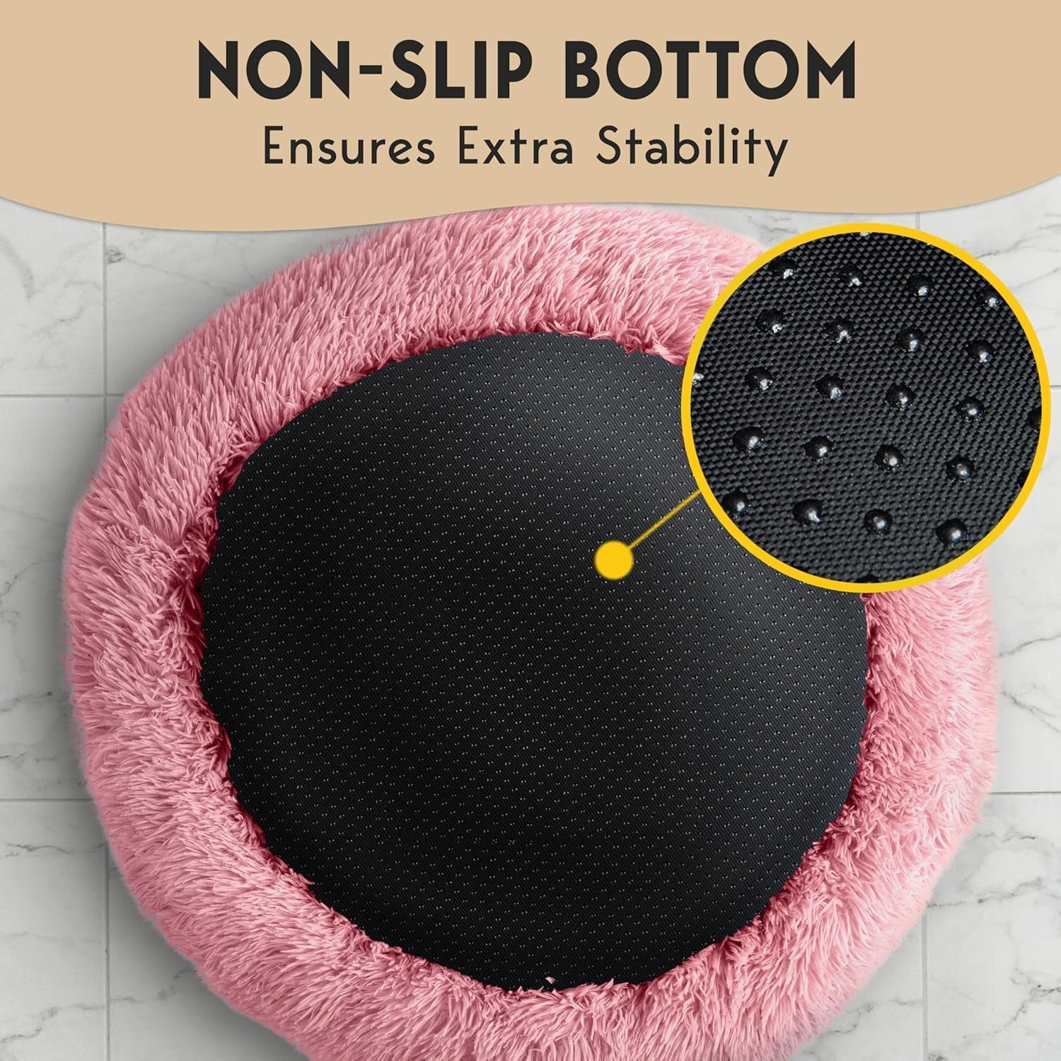 Petjett Calming Large Dog Bed -' Donut Dog Beds, Anti-Slip & Washable Large round Bed, Fluffy Faux Fur Pet Bed, Super Soft Anti-Anxiety Premium Comfort Bed, Fits Dog - Pink
