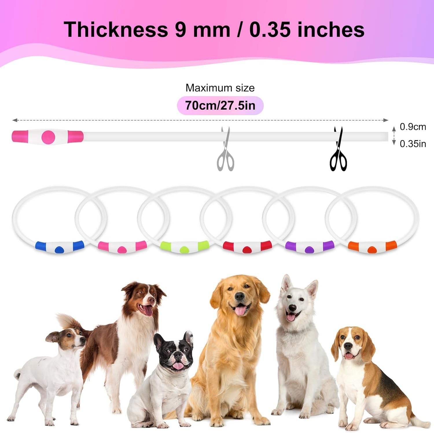 Light up Dog Collar - Waterproof LED Pet Collar Rechargeable, TPU Cuttable Glow in the Dark Dog Lights for Night Walking (Pink)