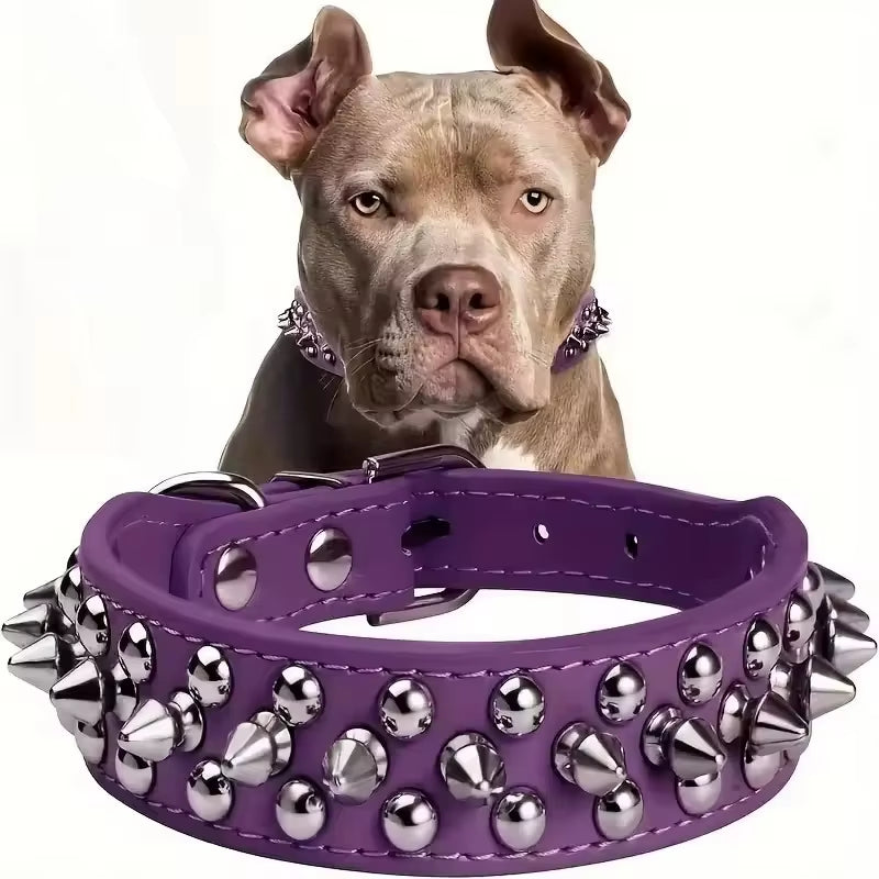 Adjustable PU Leather Pet Dog Collar Punk Rivet Dog Collar Spike Dog Neck Strap Suitable for Small Dogs and Cats