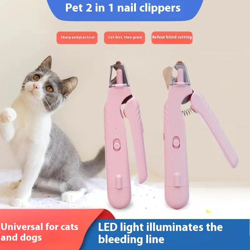 2 in 1 Pet Nail Clippers with Led Light Dog Cat Special Blood Line Scissors Multifunction Animals Paw Nail Trimmer Pet Supplies