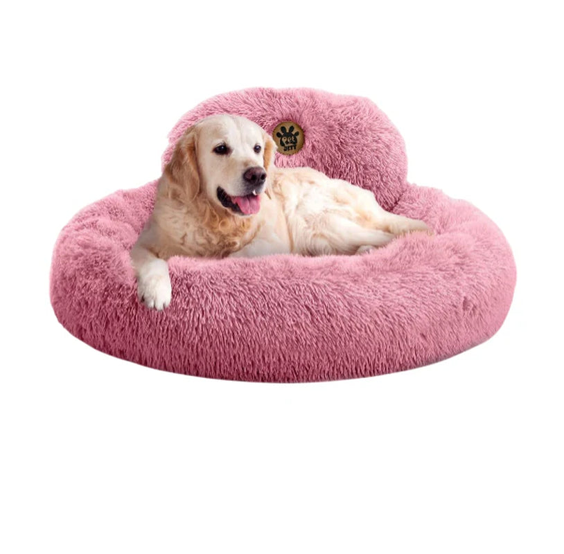 Petjett Calming Large Dog Bed -' Donut Dog Beds, Anti-Slip & Washable Large round Bed, Fluffy Faux Fur Pet Bed, Super Soft Anti-Anxiety Premium Comfort Bed, Fits Dog - Pink