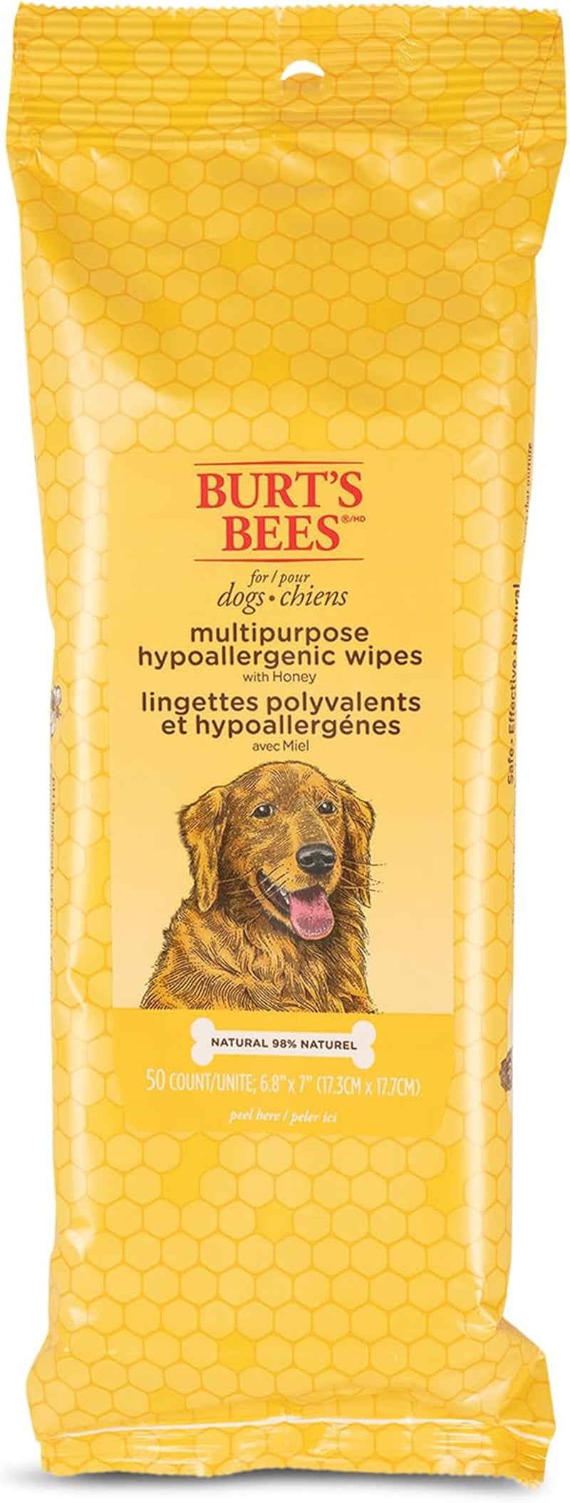 Honey Multipurpose Dog Grooming Wipes, Gentle Hypoallergenic Spot Cleaning Sheets, Ph Balanced Natural Origin Formula for Paws, Face and Butt, 50 Count - 3 Pack