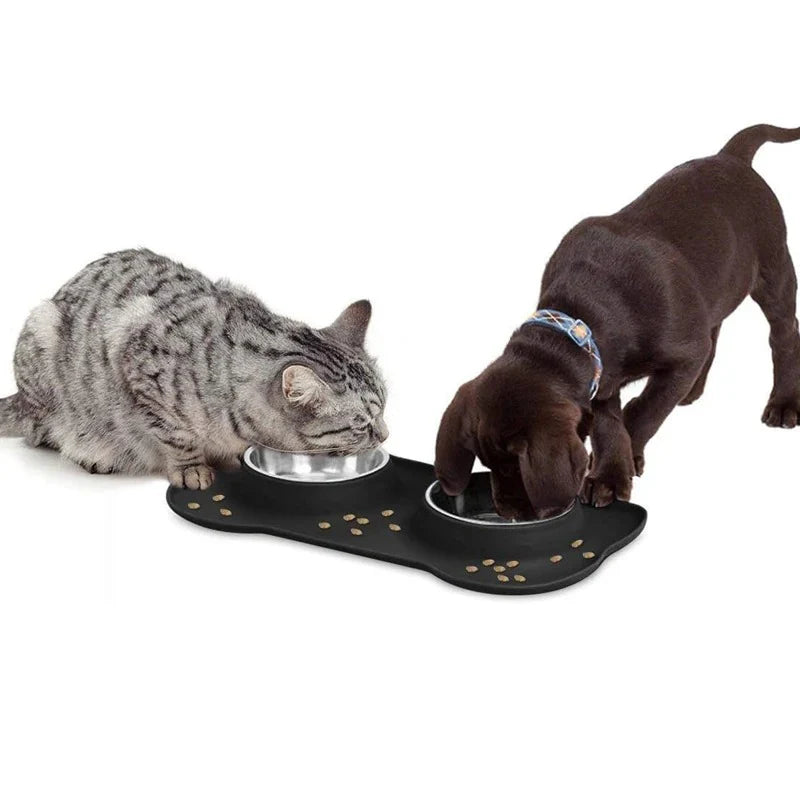 Stainless Steel Pet Dog Feeder Silicone Anti-Spill Cats Dog Double Bowl Pet Feeding Drinking Water Bowls Dog Food Dispenser