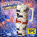 1Pc 40Oz Cute Dachshund Tumbler, Patriotic Dog Print Insulated Travel Mug with Handle, Stainless Steel Vacuum Cup for Coffee, Water and Iced Drinks, USA Style Summer Drinkware Gift for Women, Men, Dog Moms and Dog Lovers