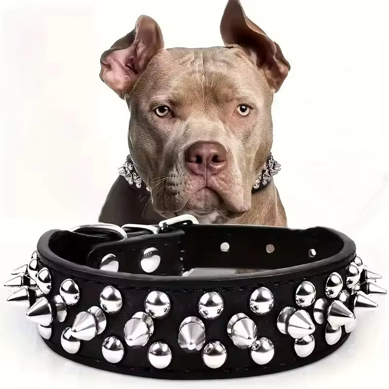 Adjustable PU Leather Pet Dog Collar Punk Rivet Dog Collar Spike Dog Neck Strap Suitable for Small Dogs and Cats