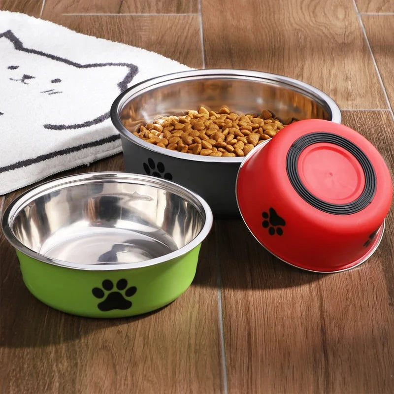Dog Water Bowl with Non-Slip Rubber Base and Small Cats and Dogs Drinking Water Feeding Pet Bowl Stainless Steel Pet Food Bowl